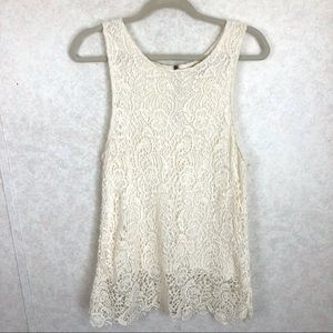 Lucky Brand Lace Overlay Sleeveless Top Ivory Size Large